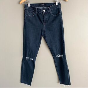 J Brand Atlantique Mid Rise Skinny Jeans Dark Wash Raw Hem Distressed‎ Size 26